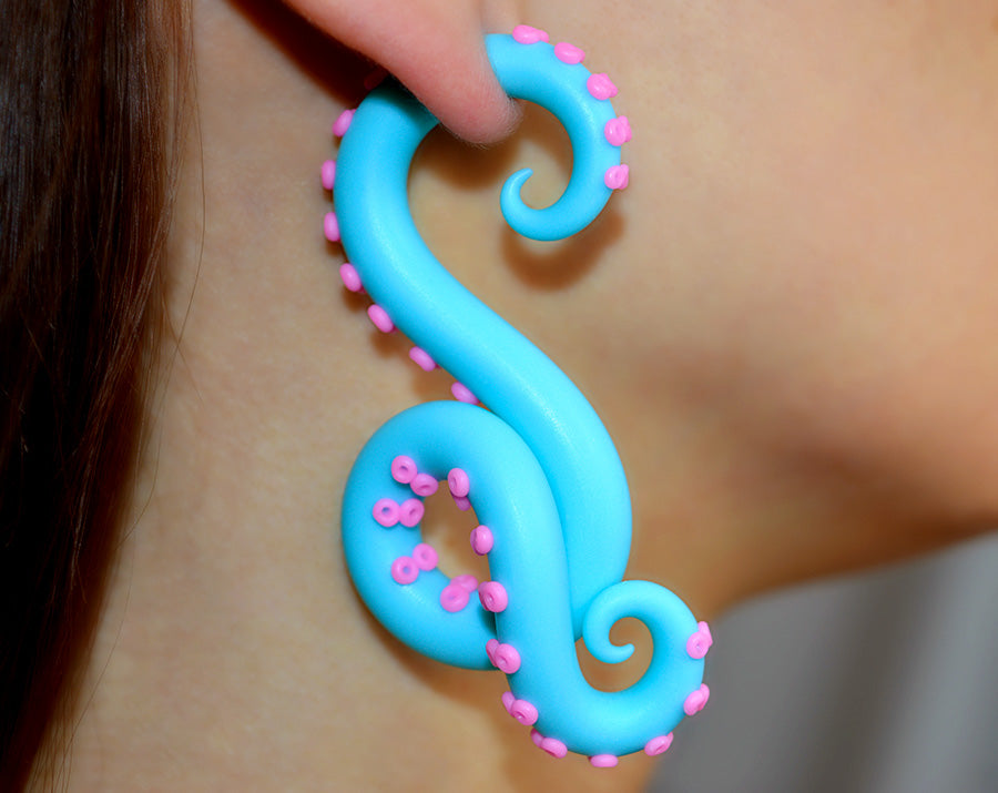 Kawaii Pastel Goth Hippocampe Forme Poulpe Tentacule Boucles D'oreilles Jauges Bouchons