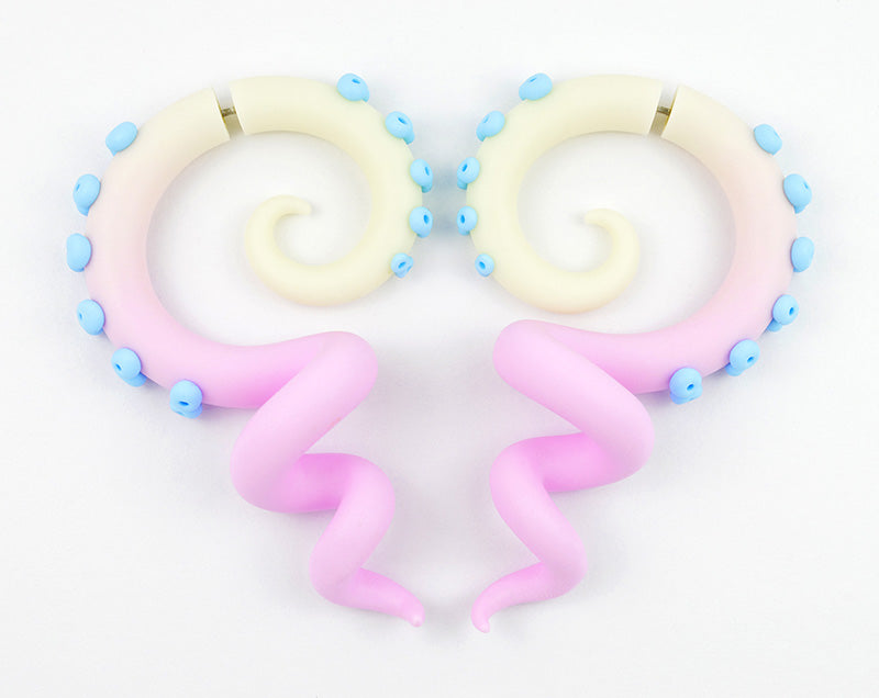 Glowing Light Yellow to Light Pink Ombre, Light Blue Dots Fake Gauges