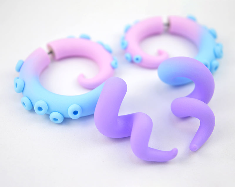 Pastel Goth Octopus Tentacle Earrings Fairy Kei Kpop Yami Kawaii Ear Gauges