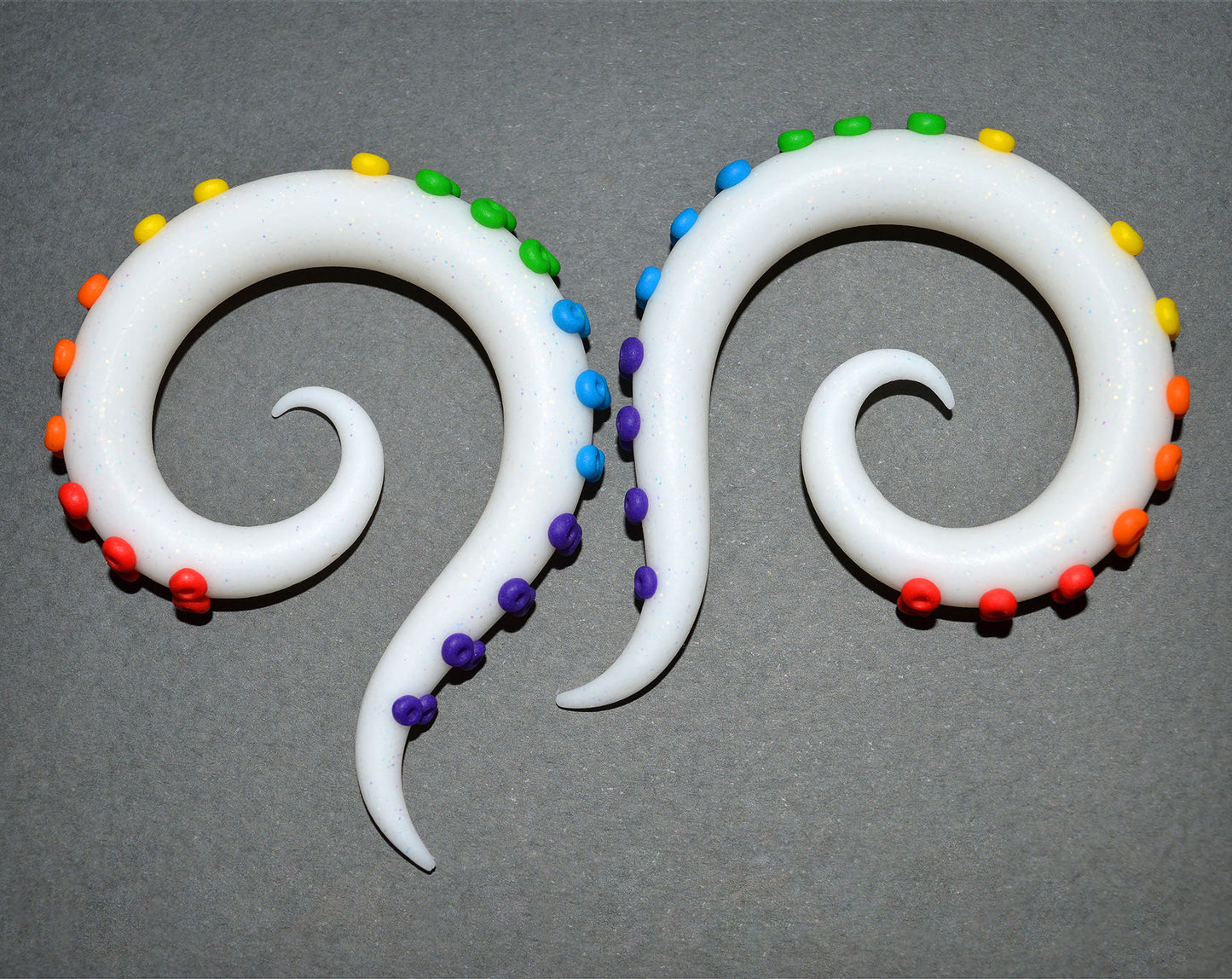 Glitter White Tentacle Earrings with Rainbow Dots Tentacle Ear Gauges