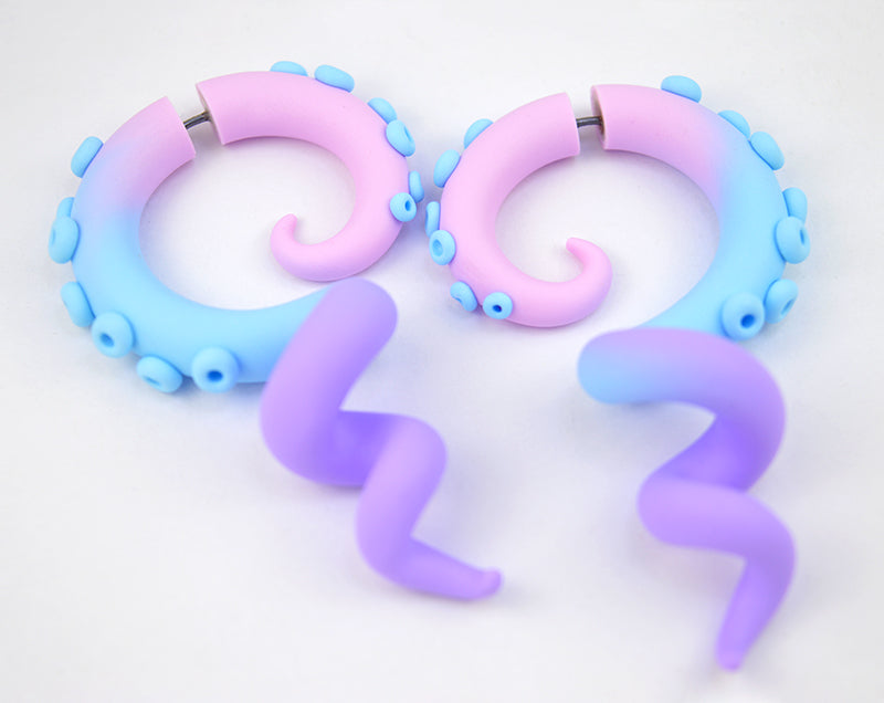 Pastel Goth Octopus Tentacle Earrings Fairy Kei Kpop Yami Kawaii Ear Gauges