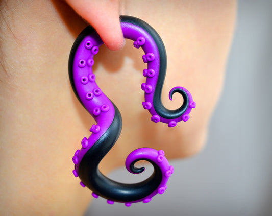 Ursula sea witch earrings, Ursula tentacle earrings, Ursula earrings. Ursula villain inspired earrings violet purple black octopus earrings fake ear gauges