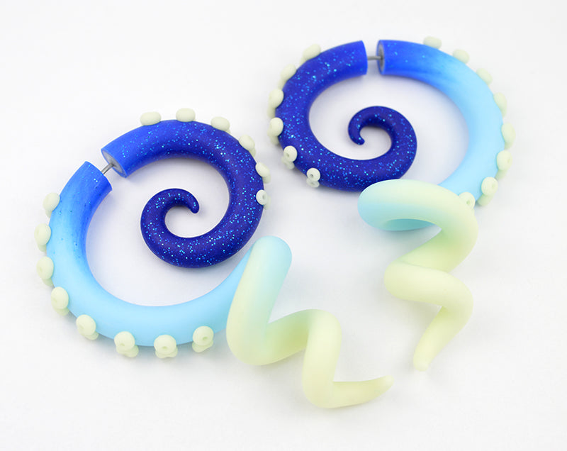 Pastel Goth Tentacle Earrings Glow In The Dark Sparkle Blue Yami Kawaii Earrings