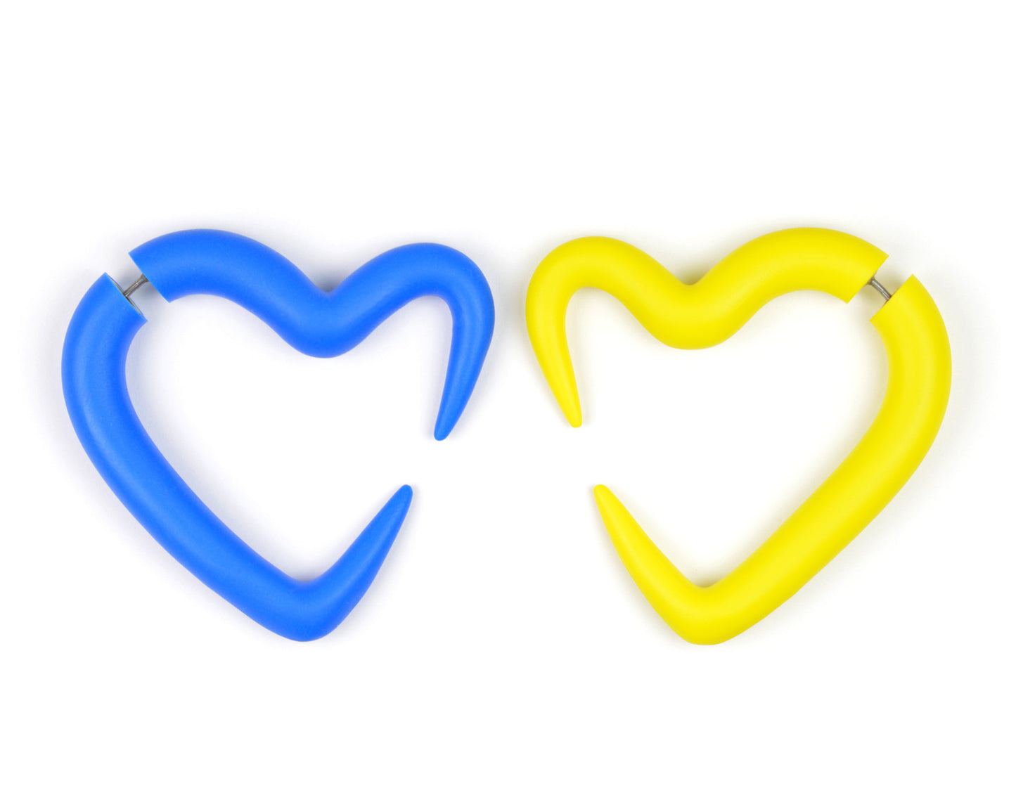Heart Earrings Blue Yellow Ukraine Flag Fake Ear Gauges Faux Plugs