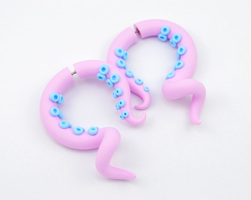 Pastel Pink Goth Aesthetic Tentacle Boucles d'oreilles Sweet Lolita Kpop Yami Kawaii Fake Ear Jauges