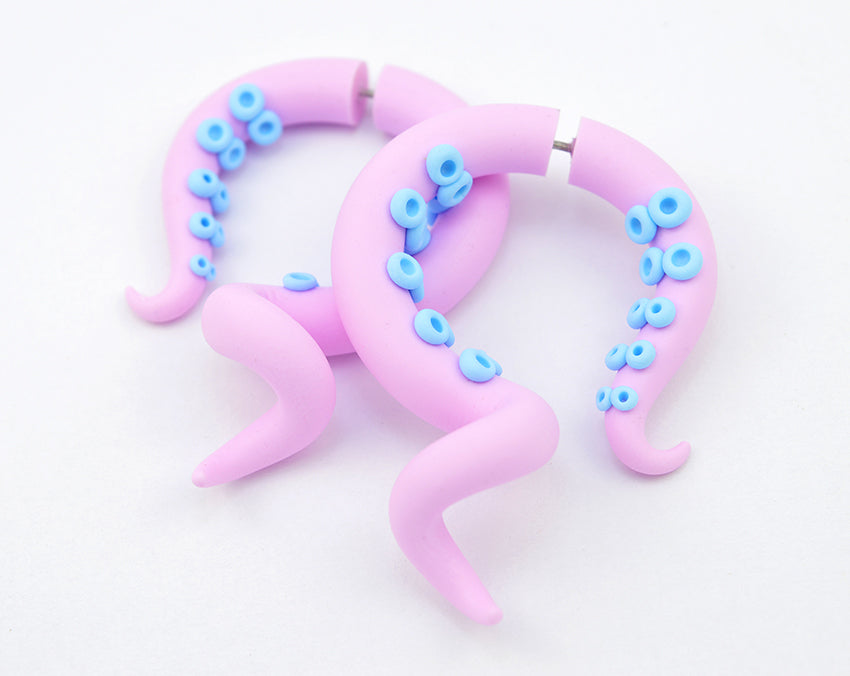 Pastel Pink Goth Aesthetic Tentacle Earrings Sweet Lolita Kpop Yami Kawaii Fake Ear Gauges