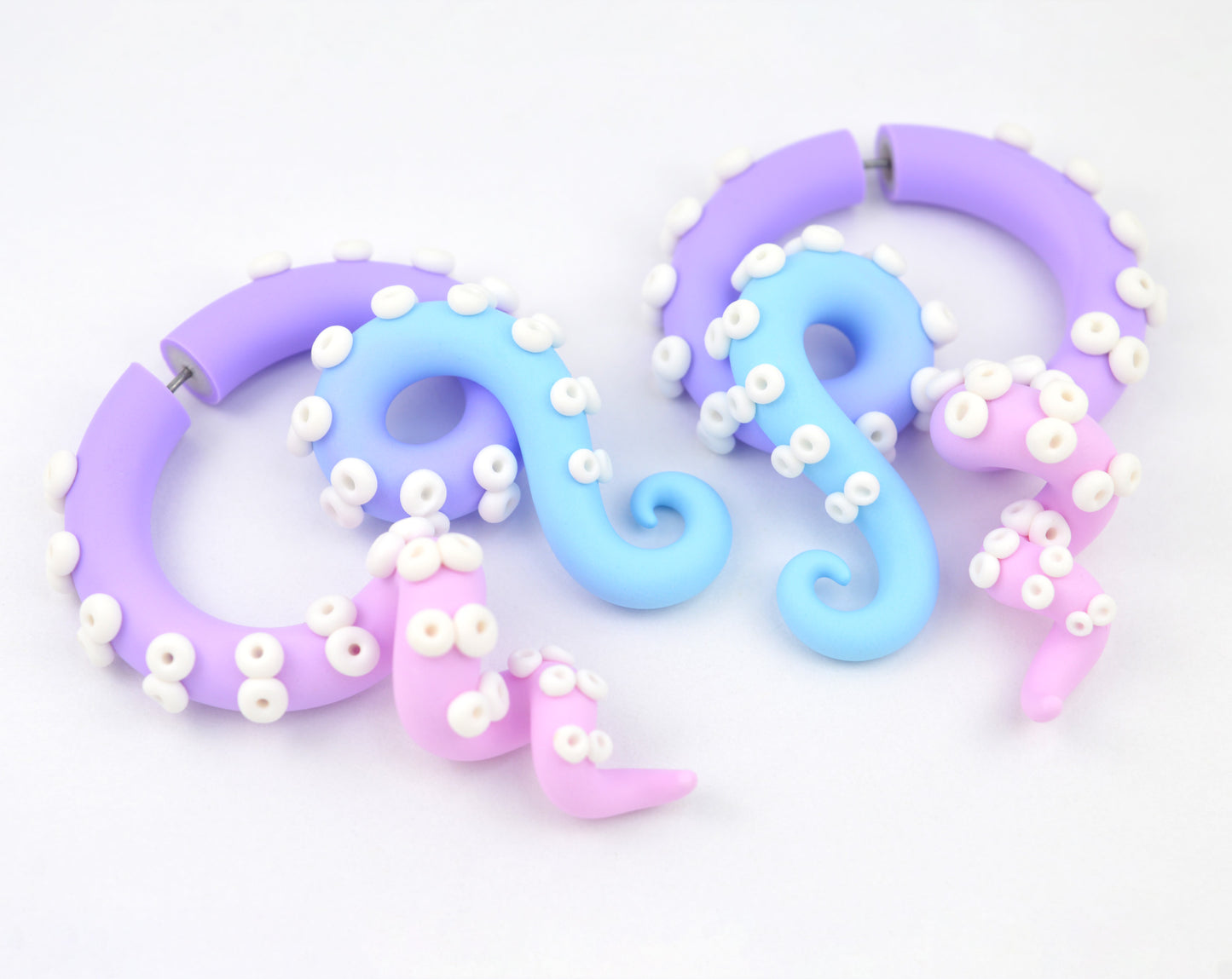 Boucles d'Oreilles Tentacule Pastel Goth Bleu Clair Violet Rose Kawaii Jauges d'Oreilles