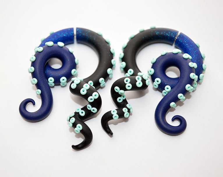 Space Inspired Octopus Tentacle Earrings Ear Gauges Galaxy Earrings