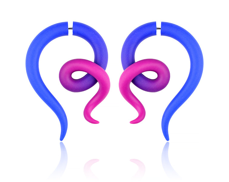 I create these tentacle earrings because I was inspired by bisexual flag. Unique handmade bisexual pride earrings by Tania Chernova. Bisexual earrings with pink purple blue colors, bi pride jewelry for june pride month world pride day. If you feel bi sexuality then most likely you will like these bi earrings that I make to order.