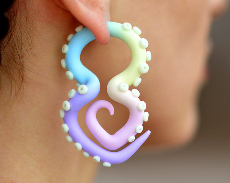 Pastel Rainbow Earrings Yami Kawaii Tentacle Earrings Pastel Goth