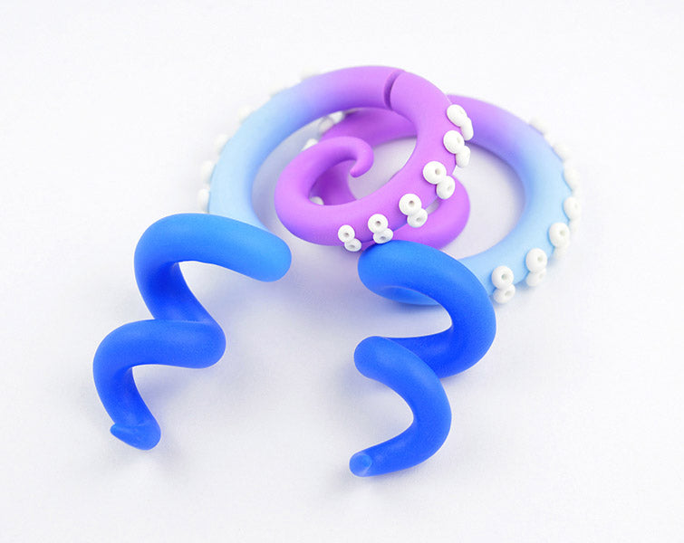 Lavender Light Blue and Blue Ombre Tentacle Gauges Octopus Earrings