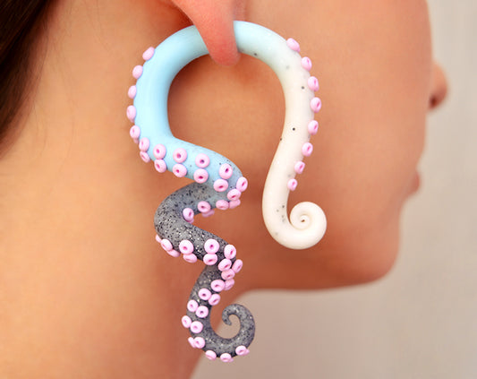 Octopus tentacle earrings, light blue pastel goth lolita fashion earrings.