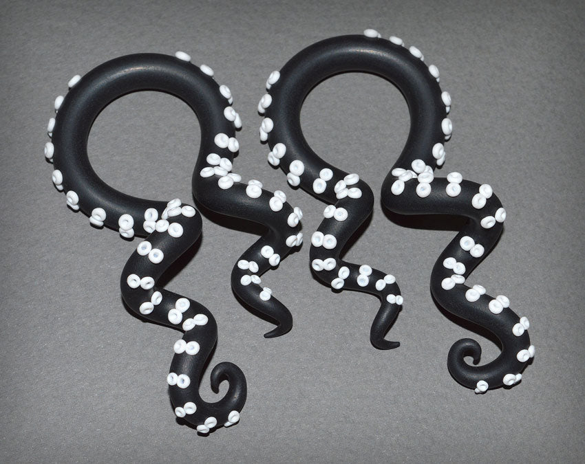 Black Gothic Earrings Tentacle Gauges and Fake Gauge Earrings Black White Tentacle Earrings