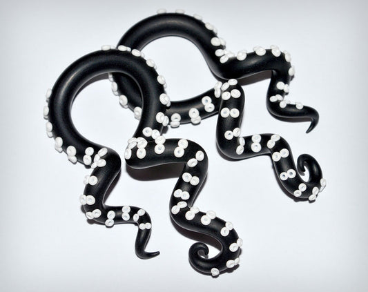I make these tentacle earrings in black and white colors. Unique tentacle gauges and fake gauge earrings.