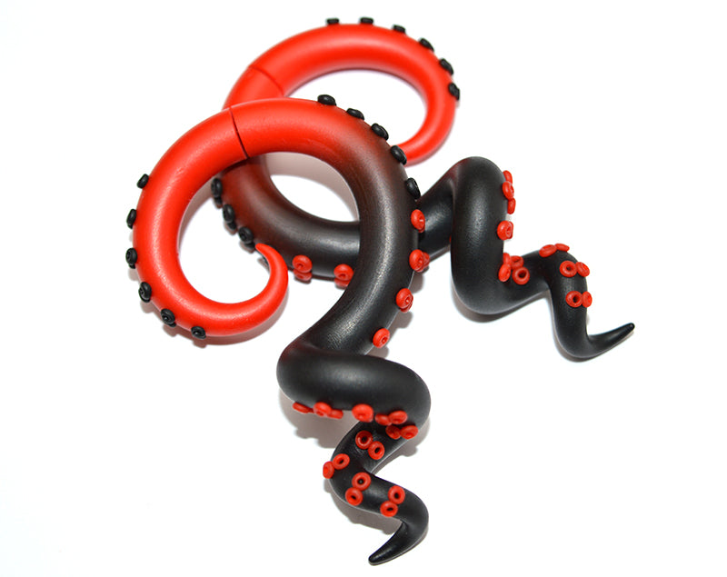 Boucles d'oreilles Queen of Hearts Ombre Rouge et Noir Octopus Tentacle Vampire