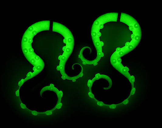 Octopus glow in the dark earrings, fake ear gauges tentacle earrings by Tania Chernova.