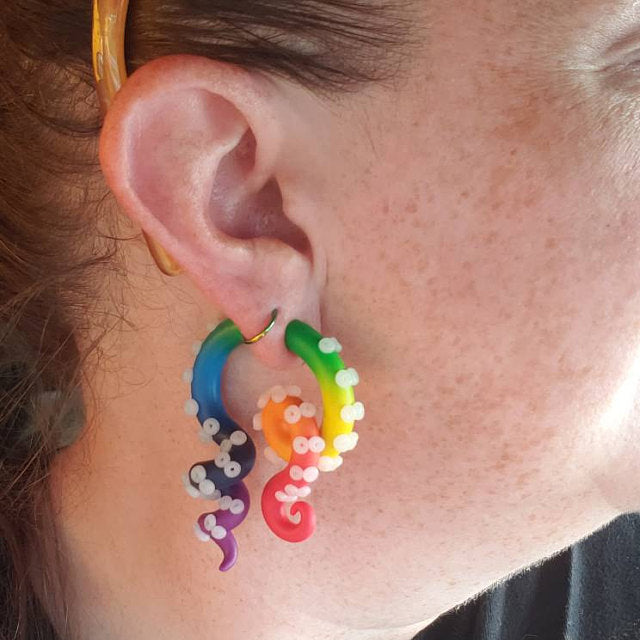 Rainbow Earrings Octopus Tentacle Earrings Gay Pride Earrings Gauges