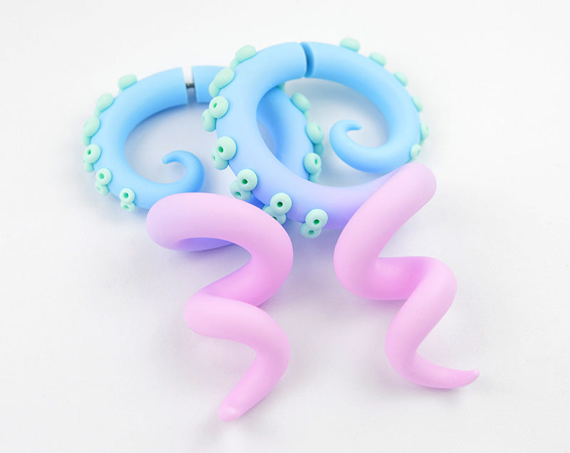 Light Blue and Light Pink Yami Kawaii Pastel Goth Tentacle Earrings
