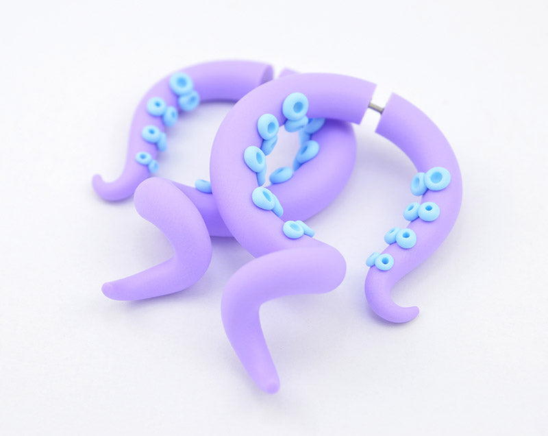 Light Purple Tentacle Earrings, Pastel Tentacle Gauges and Fake Gauges