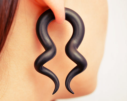 Maleficent horns earrings black fake gauge earrings.