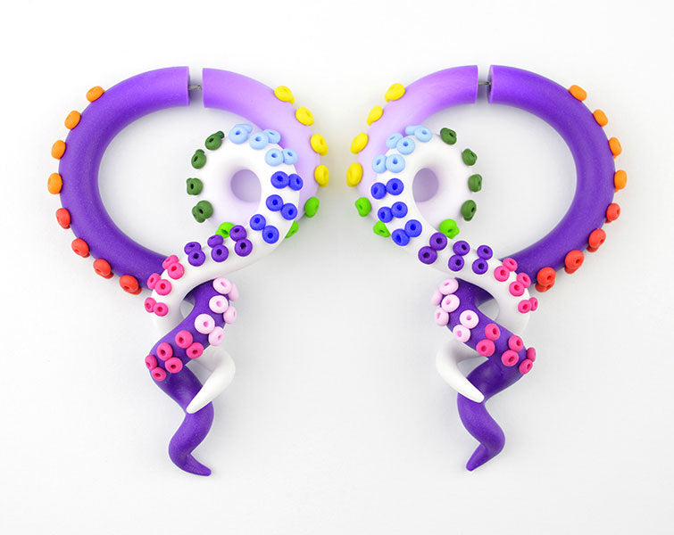 Regenbogen-Ohrringe, Tentakel-Ohrringe, Oktopus-Messgeräte, Tentakel-Messgeräte, gefälschte Ohrstrecker