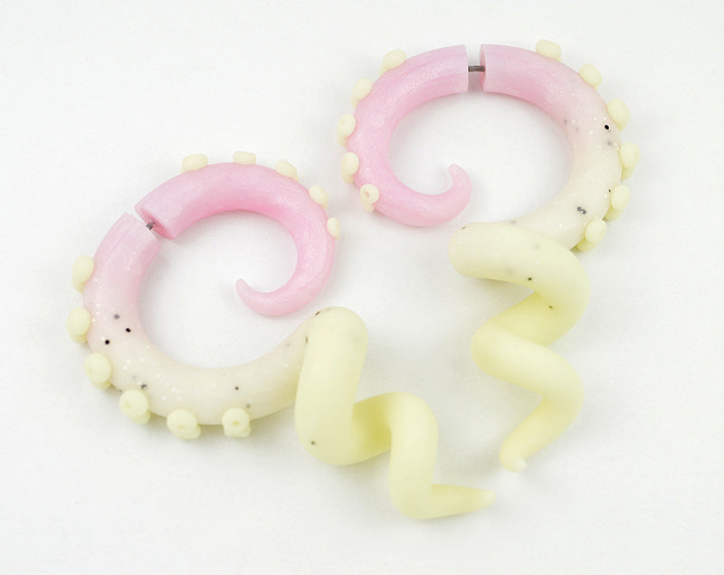 Rose Quartz White Marble Nightglow Octopus Tentacle Earrings Ear Plugs