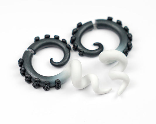 Shimmer black glitter black and white tentacle earrings