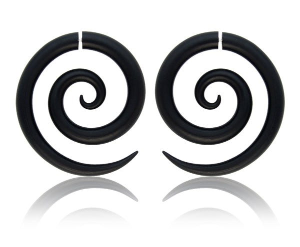 I made these spiral hoop earrings in black but you can choose any of 62 colors. I can make both spiral gauge earrings for gauged earlobes and spiral fake gauge earrings/spiral studs. Unique handmade tribal ear spirals by Tania Chernova. Spirals earrings for stretched lobes in 1g 0g 00g 000g 7/16" 0000g. Earrings will look good with gothic dress goth boots and with any goth clothing. Goth style earrings.