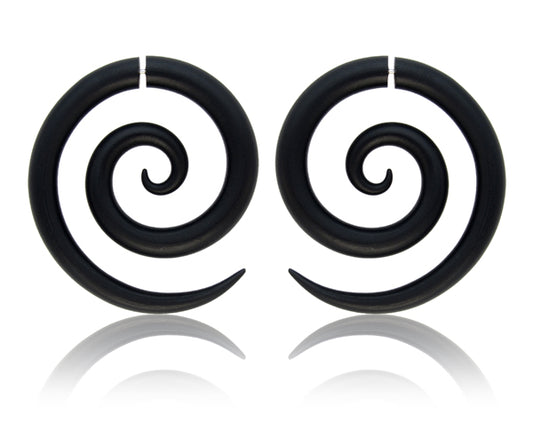 I made these spiral hoop earrings in black but you can choose any of 62 colors. I can make both spiral gauge earrings for gauged earlobes and spiral fake gauge earrings/spiral studs. Unique handmade tribal ear spirals by Tania Chernova. Spirals earrings for stretched lobes in 1g 0g 00g 000g 7/16" 0000g. Earrings will look good with gothic dress goth boots and with any goth clothing. Goth style earrings.