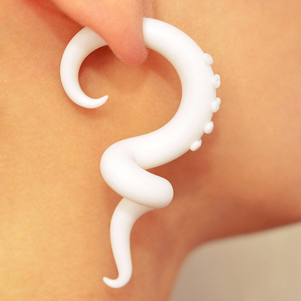 Earrings that Look Like Gauges and Real Tentacle Gauges White Tentacle Earrings