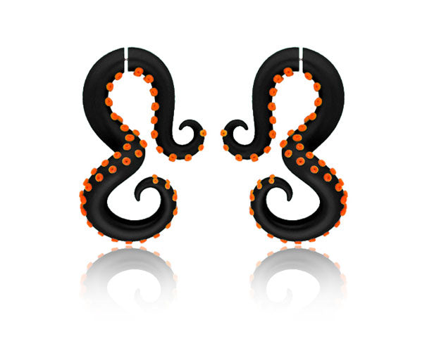 I made these tentacle pumpkin earrings with black tentacle body and orange suction cups. You can customize the color of your tentacle earrings according to your preference. I make both halloween earrings (halloween stud earrings) and halloween gauges (for gauged earlobes). Halloween earrings for halloween costumes.