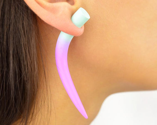 I made these tusk earrings / talon earrings / claw earrings with two color ombre mint and lilac. You can choose other colors. I make both fake gauges and true ear gauges / ear plugs.